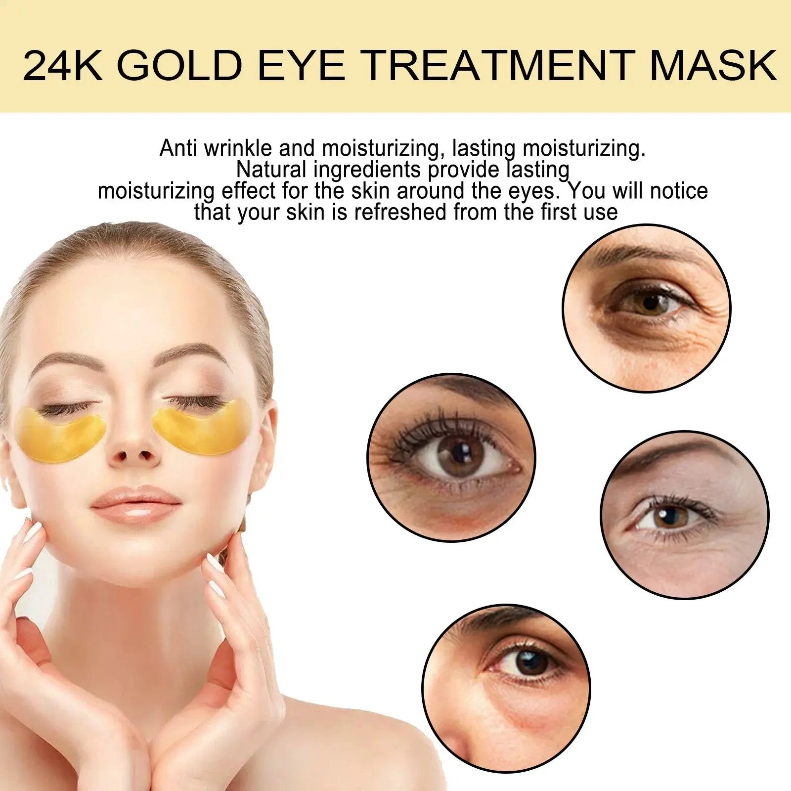 60PCS 24K Gold Eye Masks for Dark Circle Reduction and Eye Bag Treatment - Moisturizing and Firming Eye Patches for Skin Care