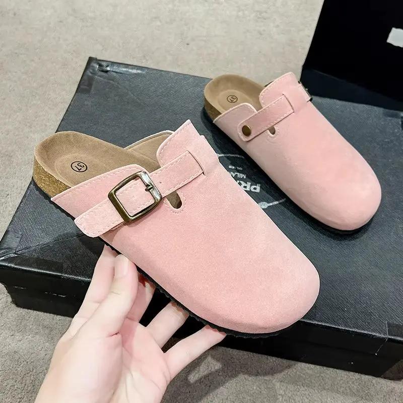 Women's Half Drag Sandals Clogs - Fashionable Cork Suede Mules Slippers with Classic Antislip Design and Arch Support for Outdoor Use