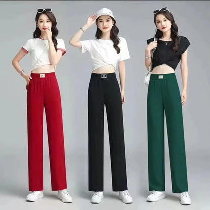 2025 High-Waist Wide-Leg Red Trousers for Women - Lightweight, Drapey Summer Casual Pants with Comfortable Fit