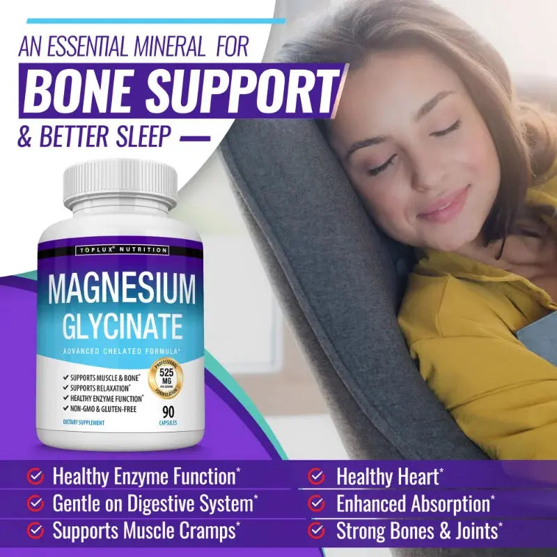Magnesium Glycinate Complex for Enhanced Absorption, Promoting Muscle Relaxation and Recovery, Maximum Bioavailability, 90 Capsules