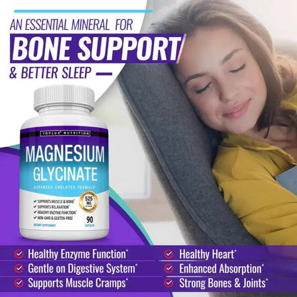 Magnesium Glycinate Complex for Enhanced Absorption, Promoting Muscle Relaxation and Recovery, Maximum Bioavailability, 90 Capsules