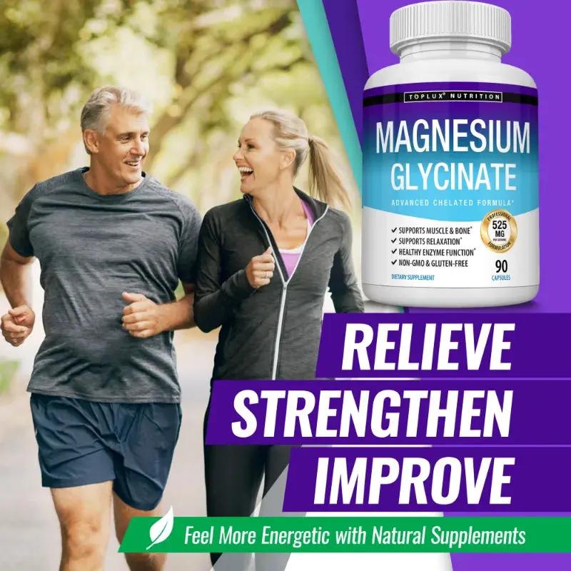 Magnesium Glycinate Complex for Enhanced Absorption, Promoting Muscle Relaxation and Recovery, Maximum Bioavailability, 90 Capsules