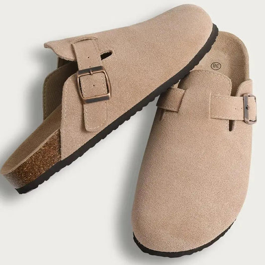 Women's Half Drag Sandals Clogs - Fashionable Cork Suede Mules Slippers with Classic Antislip Design and Arch Support for Outdoor Use