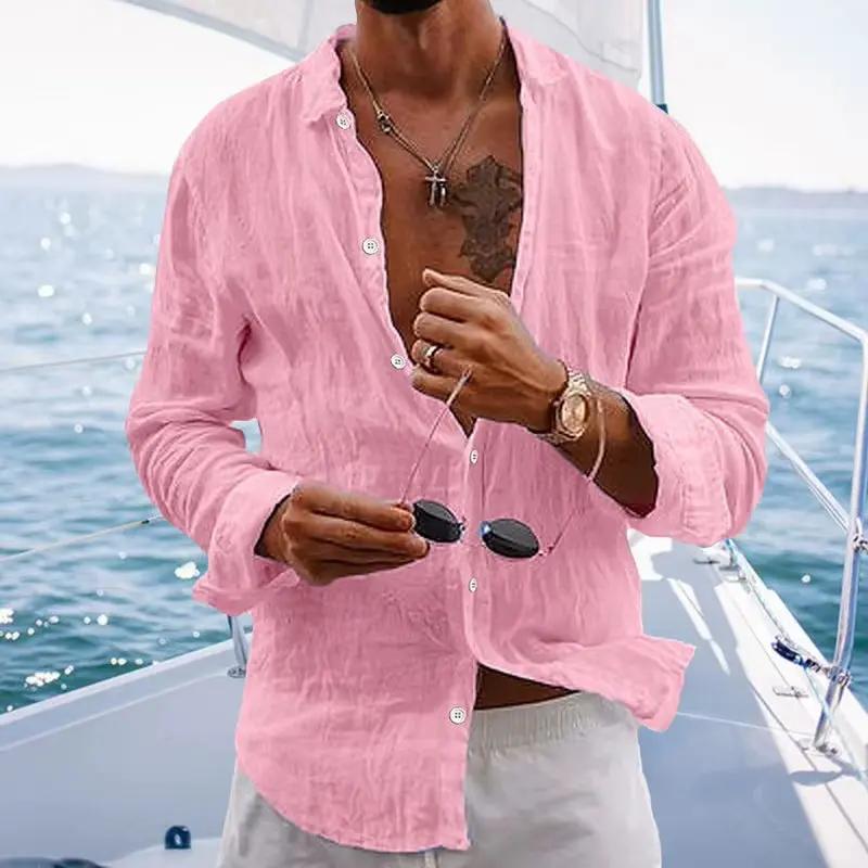 Men's Cotton Casual Lapel Cardigan - Striped Long Sleeve Shirt for Spring and Summer