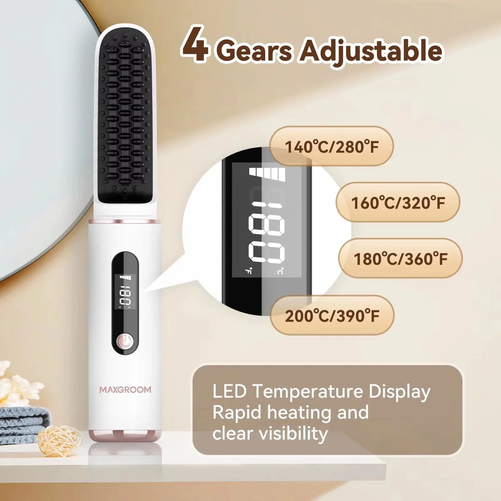 Cordless Ionic Hair Straightener and Beard Brush - Fast Heating Multifunctional Wireless Hot Comb