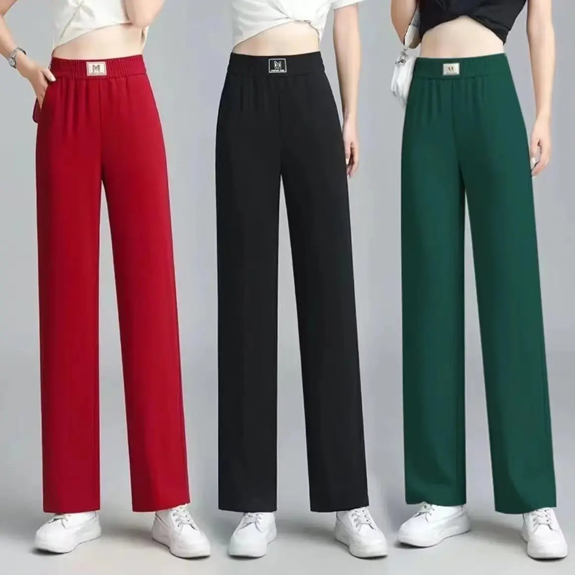 2025 High-Waist Wide-Leg Red Trousers for Women - Lightweight, Drapey Summer Casual Pants with Comfortable Fit
