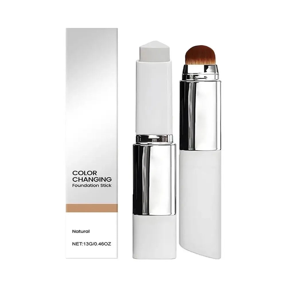 Color Changing Foundation and Concealer Stick with Dual-Ended Brush - Lightweight, Moisturizing Brightening Cosmetics