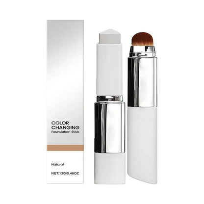 Color Changing Foundation and Concealer Stick with Dual-Ended Brush - Lightweight, Moisturizing Brightening Cosmetics