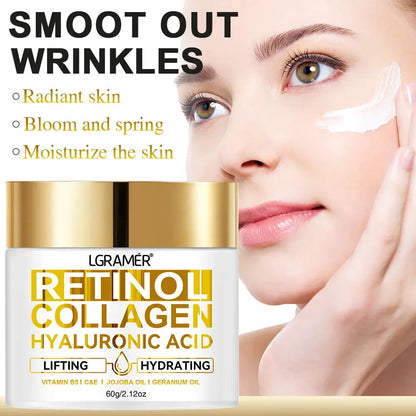 Retinol Moisturizing Cream with Collagen and Hyaluronic Acid for Wrinkle Reduction - Skin Care for Men and Women