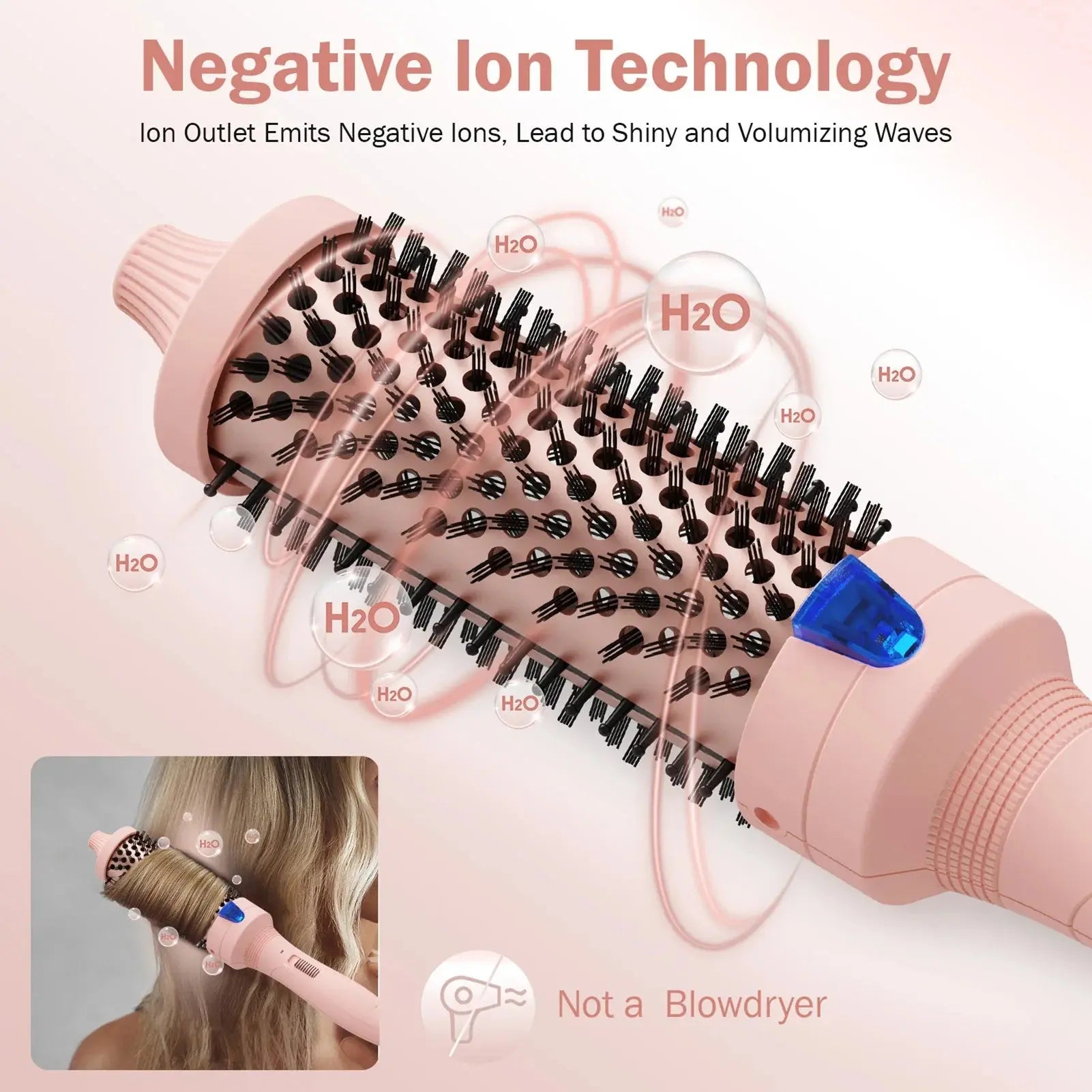 1.5-Inch Negative Ion Heated Round Brush for Professional Blowout Styling and Versatile Curling and Straightening - Ideal for Travel