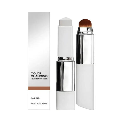 Color Changing Foundation and Concealer Stick with Dual-Ended Brush - Lightweight, Moisturizing Brightening Cosmetics