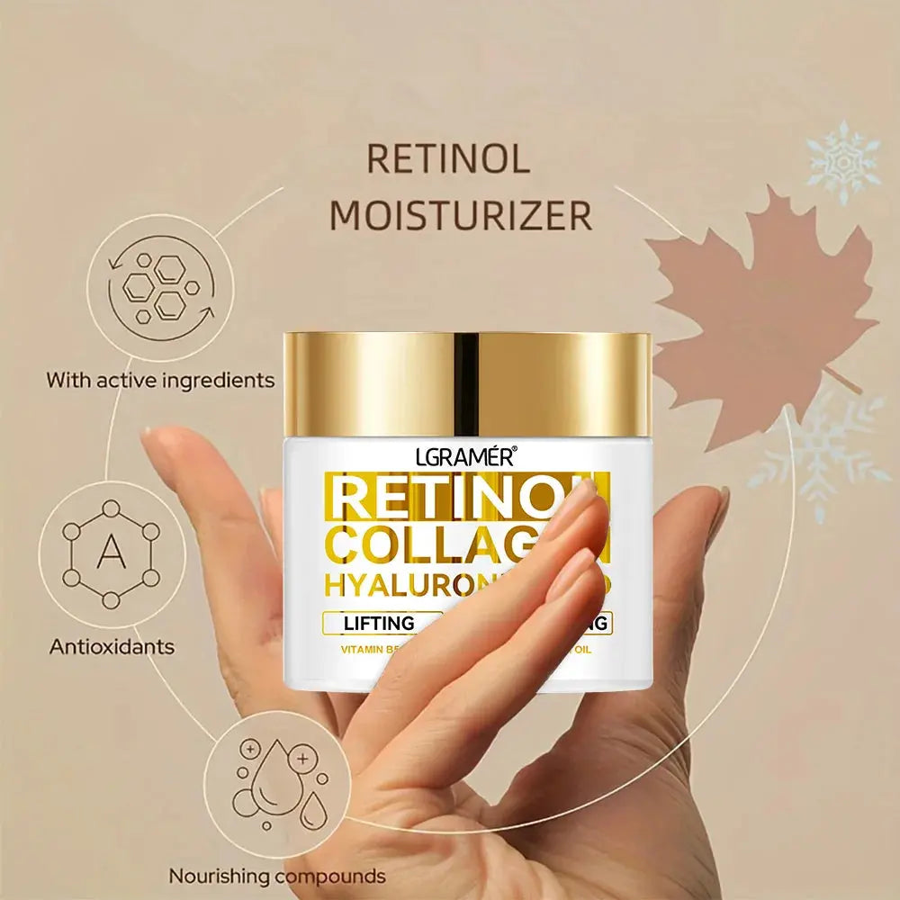 Retinol Moisturizing Cream with Collagen and Hyaluronic Acid for Wrinkle Reduction - Skin Care for Men and Women