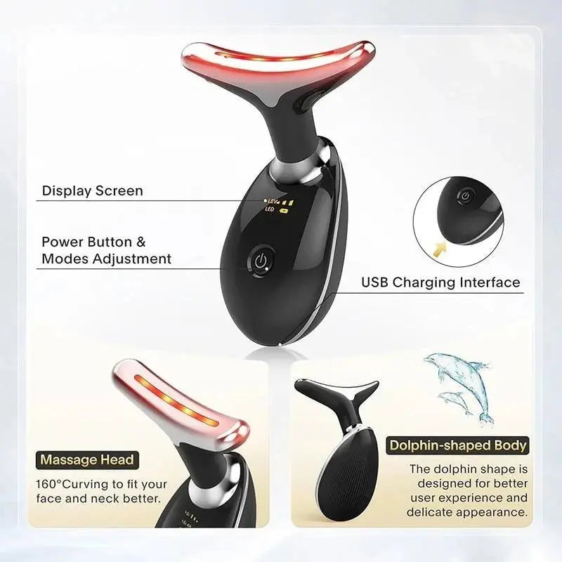 Revitalize Your Skin with the 7LED Color Vibrating Neck and Face Massager - Portable USB Charging Beauty Device