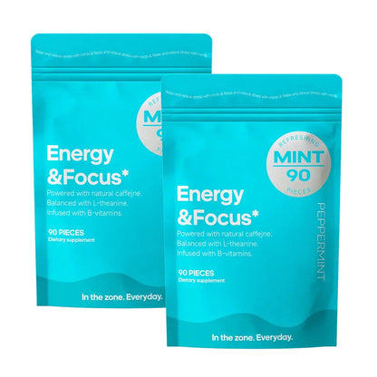 Energy Caffeine Mints (90 Pieces) - Sugar Free with L-Theanine + Natural Caffeine + Vitamin B12 & B6 - Nootropic Energy & Focus