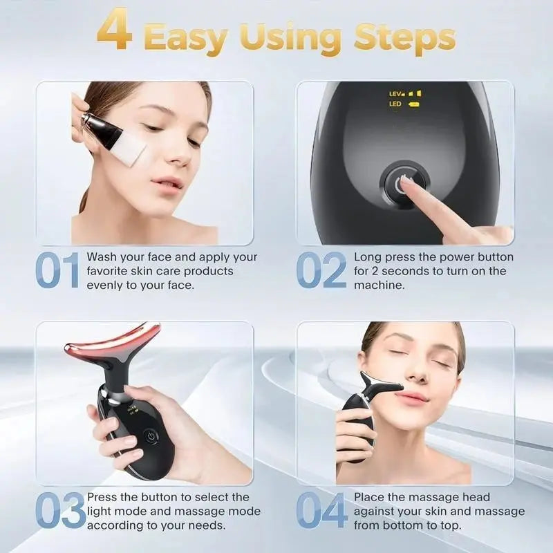 Revitalize Your Skin with the 7LED Color Vibrating Neck and Face Massager - Portable USB Charging Beauty Device