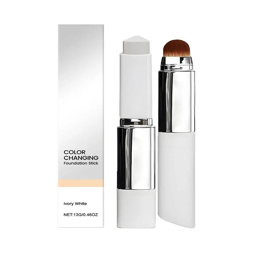 Color Changing Foundation and Concealer Stick with Dual-Ended Brush - Lightweight, Moisturizing Brightening Cosmetics