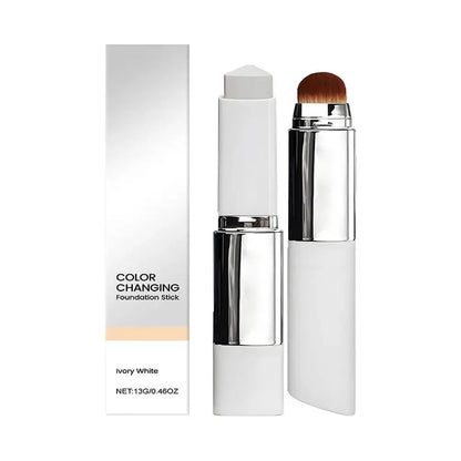 Color Changing Foundation and Concealer Stick with Dual-Ended Brush - Lightweight, Moisturizing Brightening Cosmetics