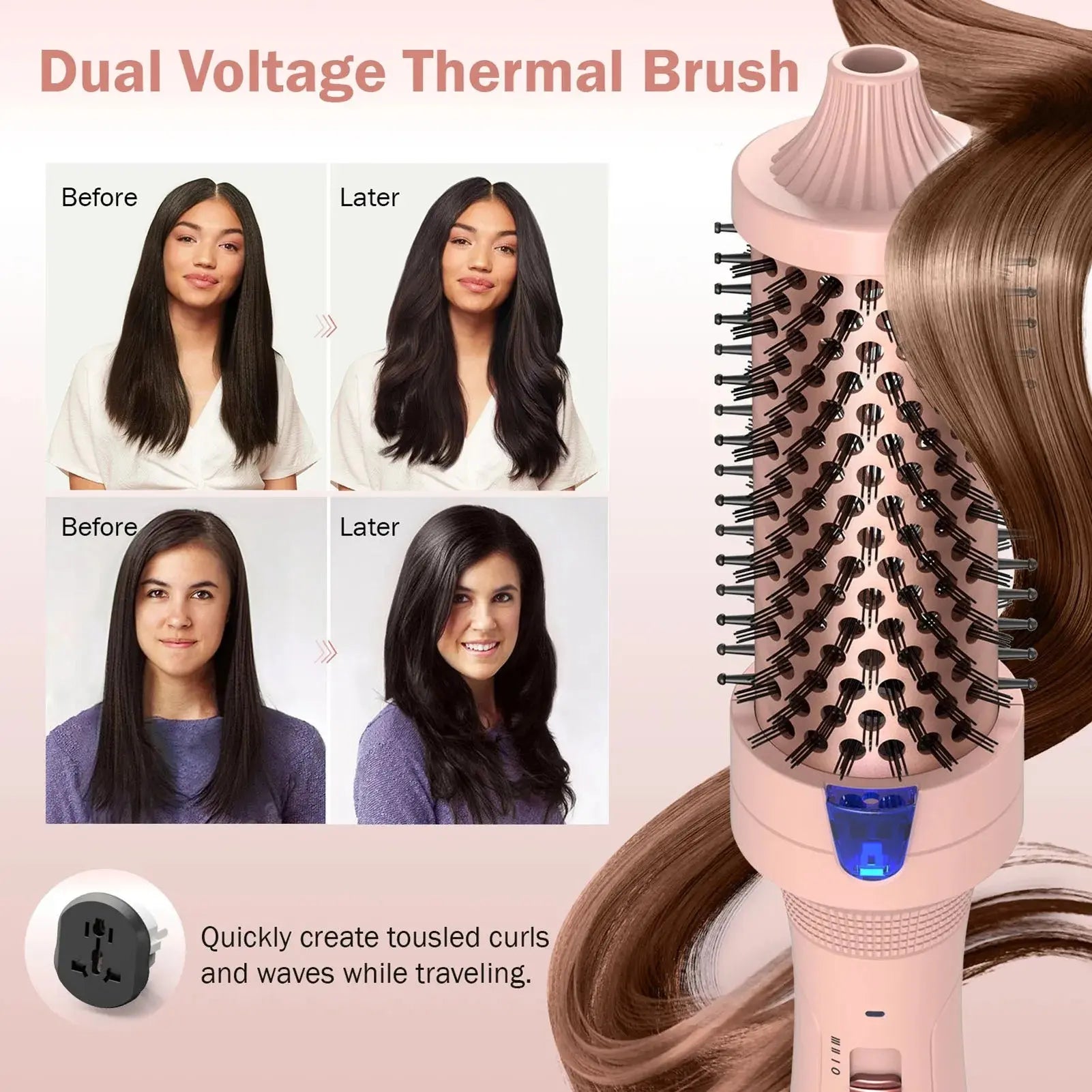1.5-Inch Negative Ion Heated Round Brush for Professional Blowout Styling and Versatile Curling and Straightening - Ideal for Travel