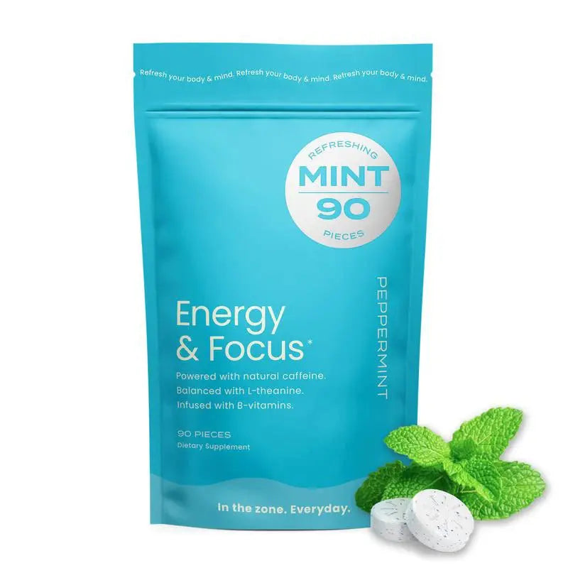 Energy Caffeine Mints (90 Pieces) - Sugar Free with L-Theanine + Natural Caffeine + Vitamin B12 & B6 - Nootropic Energy & Focus