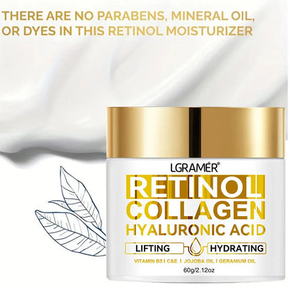 Retinol Moisturizing Cream with Collagen and Hyaluronic Acid for Wrinkle Reduction - Skin Care for Men and Women