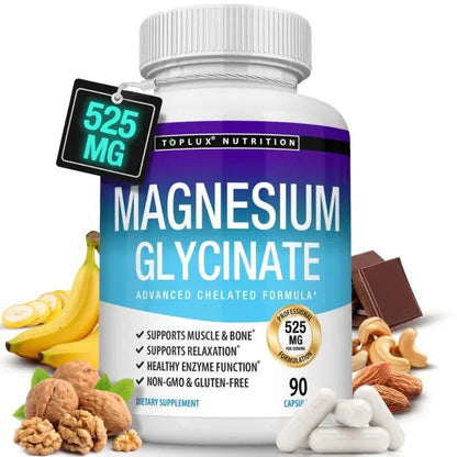 Magnesium Glycinate Complex for Enhanced Absorption, Promoting Muscle Relaxation and Recovery, Maximum Bioavailability, 90 Capsules