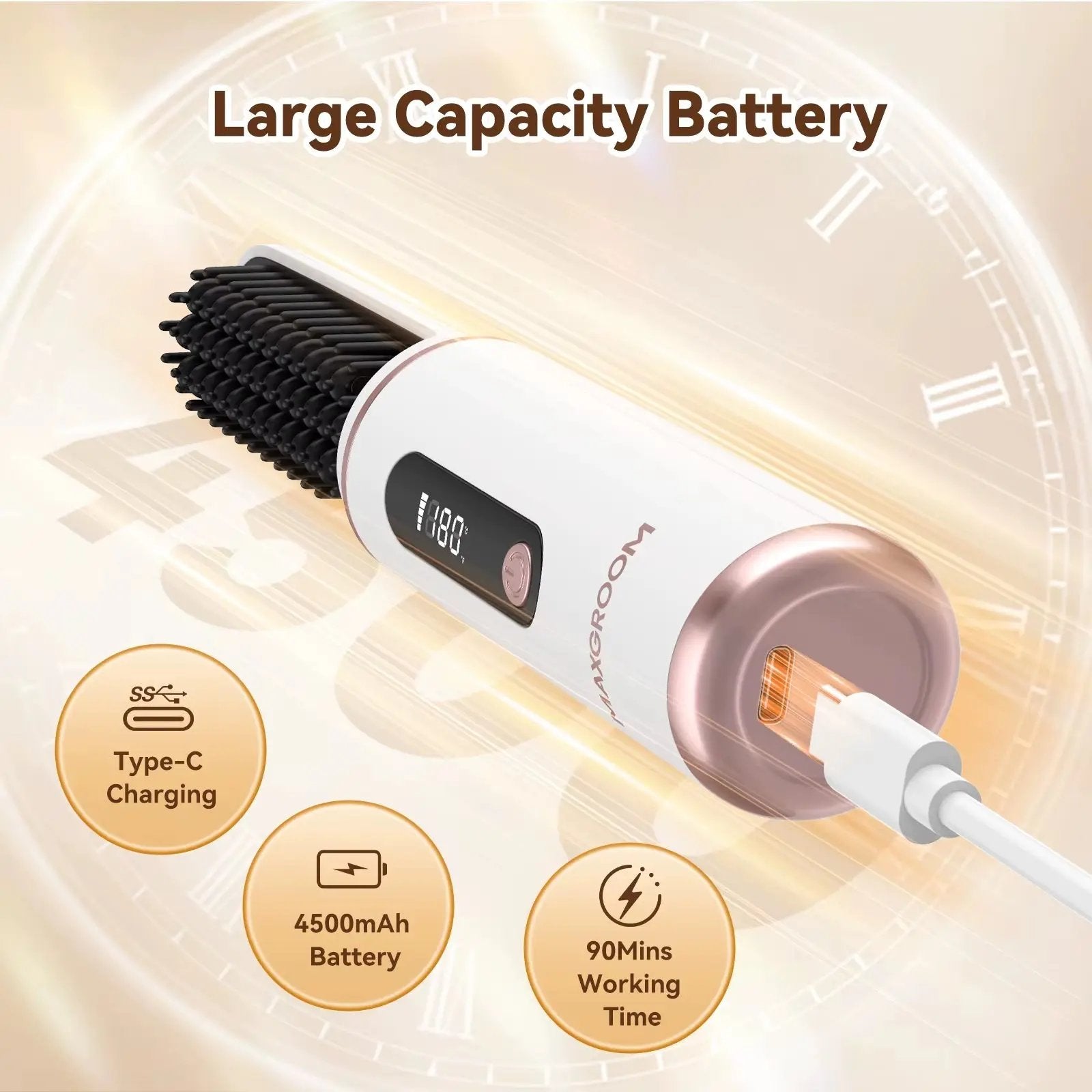 Cordless Ionic Hair Straightener and Beard Brush - Fast Heating Multifunctional Wireless Hot Comb