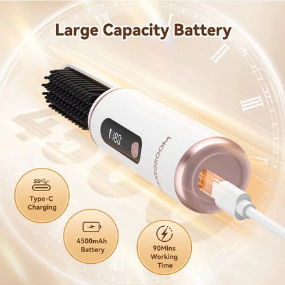 Cordless Ionic Hair Straightener and Beard Brush - Fast Heating Multifunctional Wireless Hot Comb