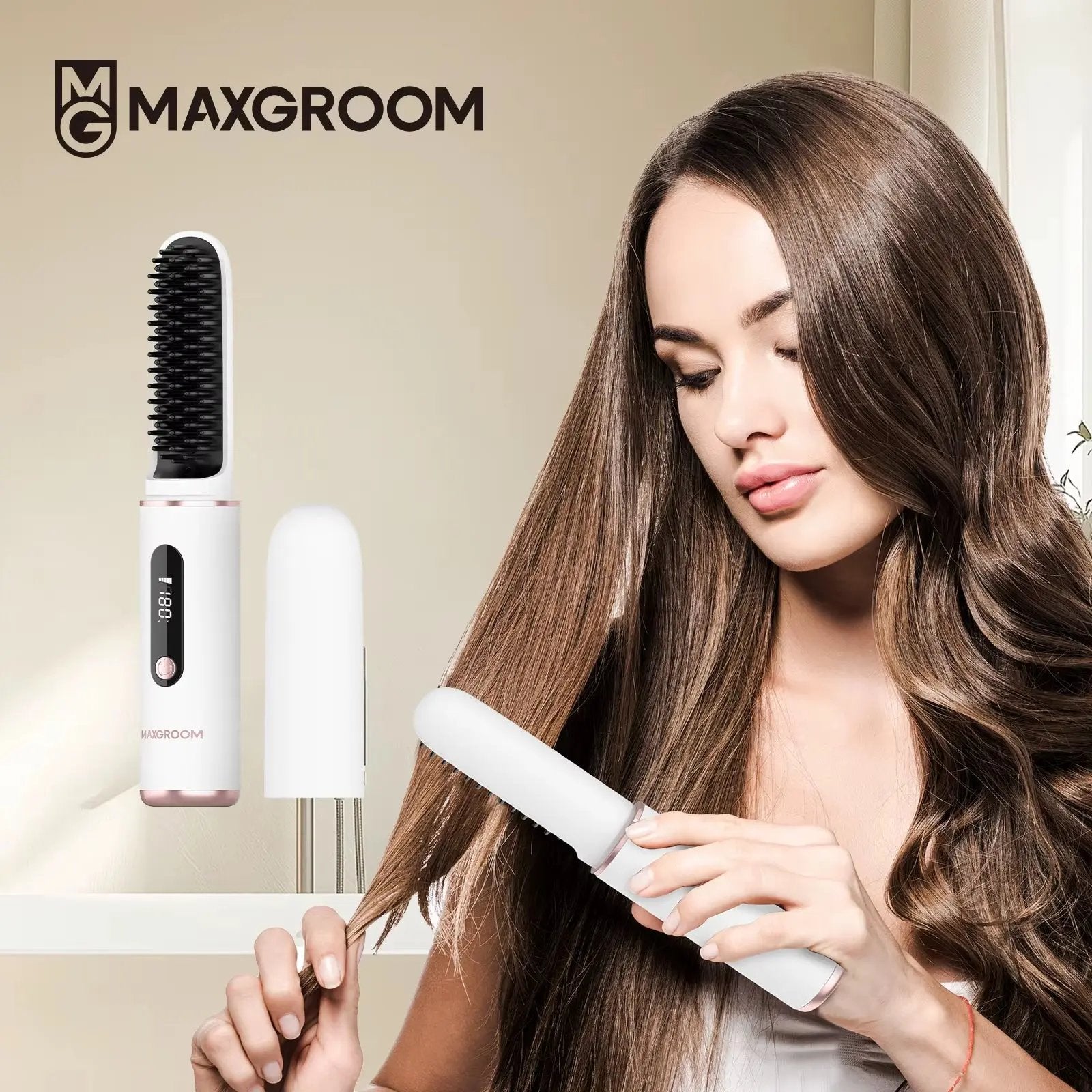 Cordless Ionic Hair Straightener and Beard Brush - Fast Heating Multifunctional Wireless Hot Comb