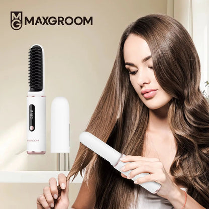 Cordless Ionic Hair Straightener and Beard Brush - Fast Heating Multifunctional Wireless Hot Comb