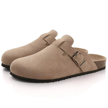 Women's Half Drag Sandals Clogs - Fashionable Cork Suede Mules Slippers with Classic Antislip Design and Arch Support for Outdoor Use