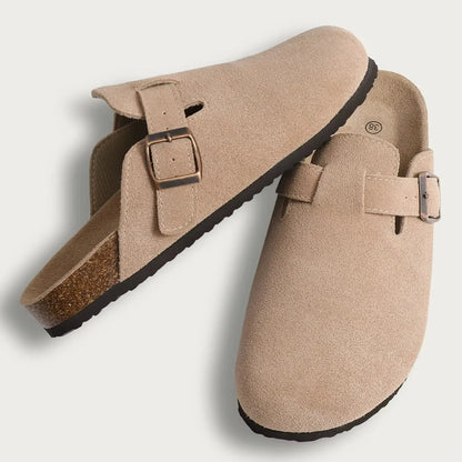 Women's Half Drag Sandals Clogs - Fashionable Cork Suede Mules Slippers with Classic Antislip Design and Arch Support for Outdoor Use