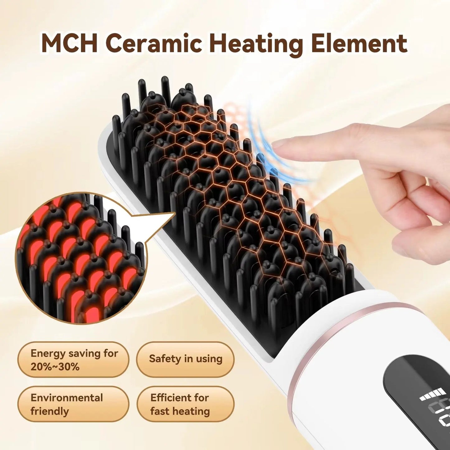 Cordless Ionic Hair Straightener and Beard Brush - Fast Heating Multifunctional Wireless Hot Comb