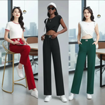 2025 High-Waist Wide-Leg Red Trousers for Women - Lightweight, Drapey Summer Casual Pants with Comfortable Fit GopickMart