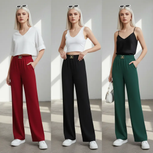 2025 High-Waist Wide-Leg Red Trousers for Women - Lightweight, Drapey Summer Casual Pants with Comfortable Fit GopickMart