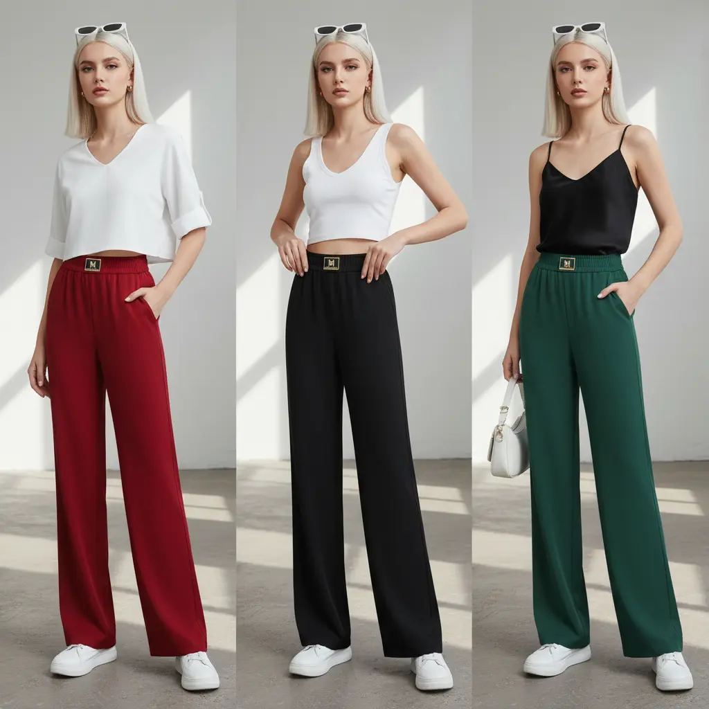 2025 High-Waist Wide-Leg Red Trousers for Women - Lightweight, Drapey Summer Casual Pants with Comfortable Fit GopickMart