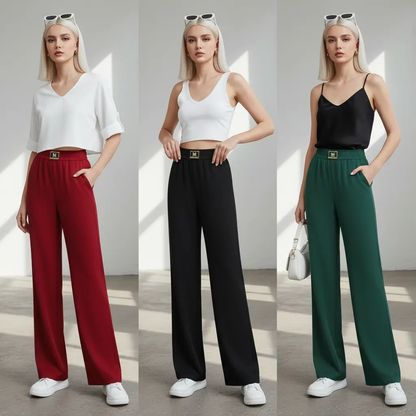 2025 High-Waist Wide-Leg Red Trousers for Women - Lightweight, Drapey Summer Casual Pants with Comfortable Fit GopickMart