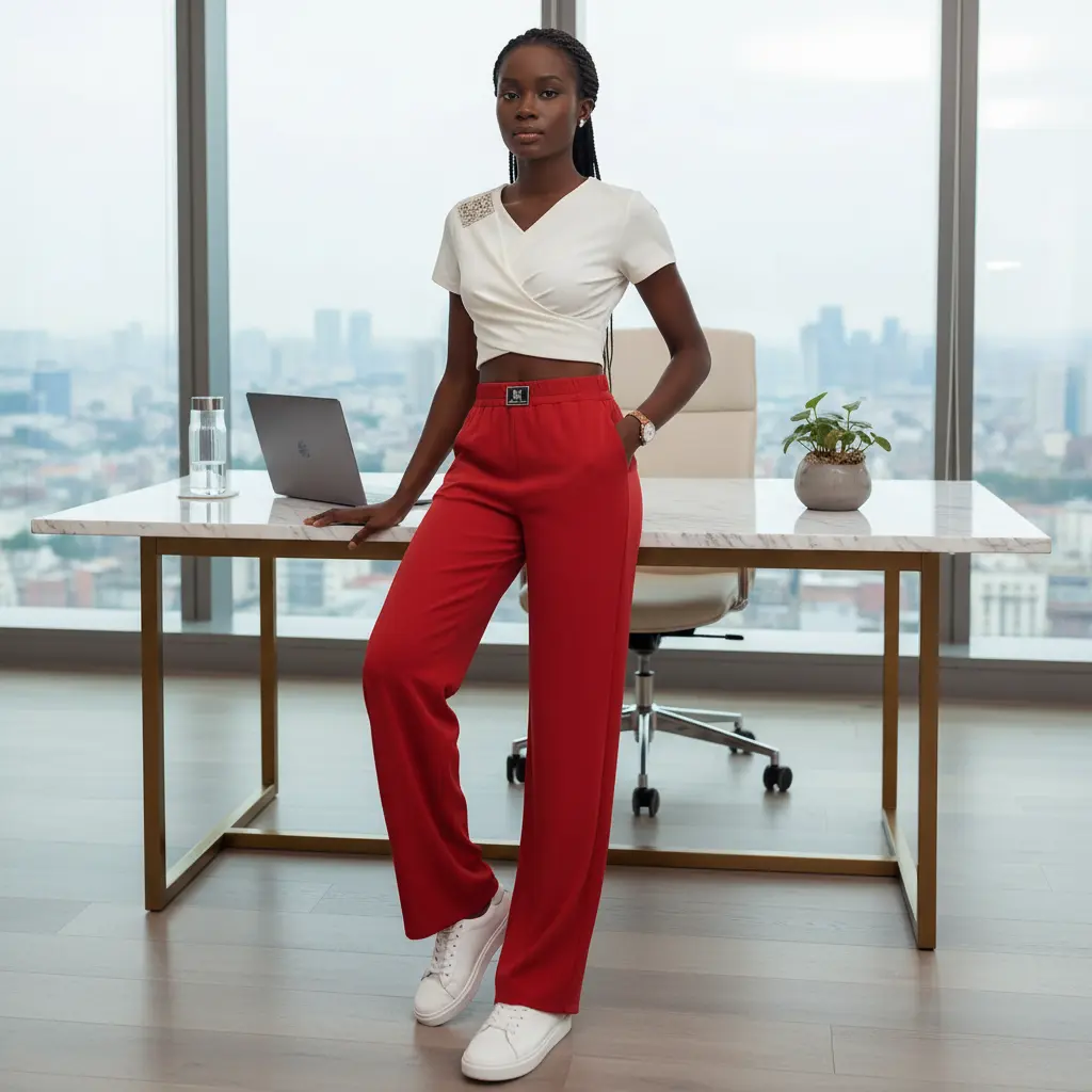 2025 High-Waist Wide-Leg Red Trousers for Women - Lightweight, Drapey Summer Casual Pants with Comfortable Fit GopickMart